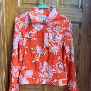 Cynthia Rowley Orange Floral Linen lightweight jacket